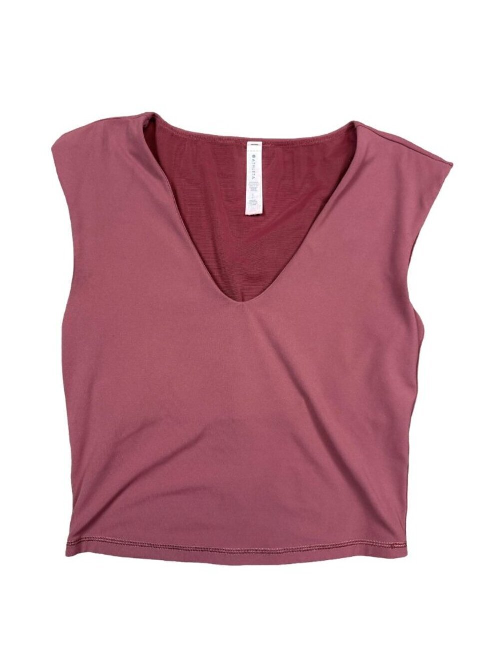 Athleta Vita Free Cropped Tee Dusty Rose Mauve V Neck Activewear Top Size Small